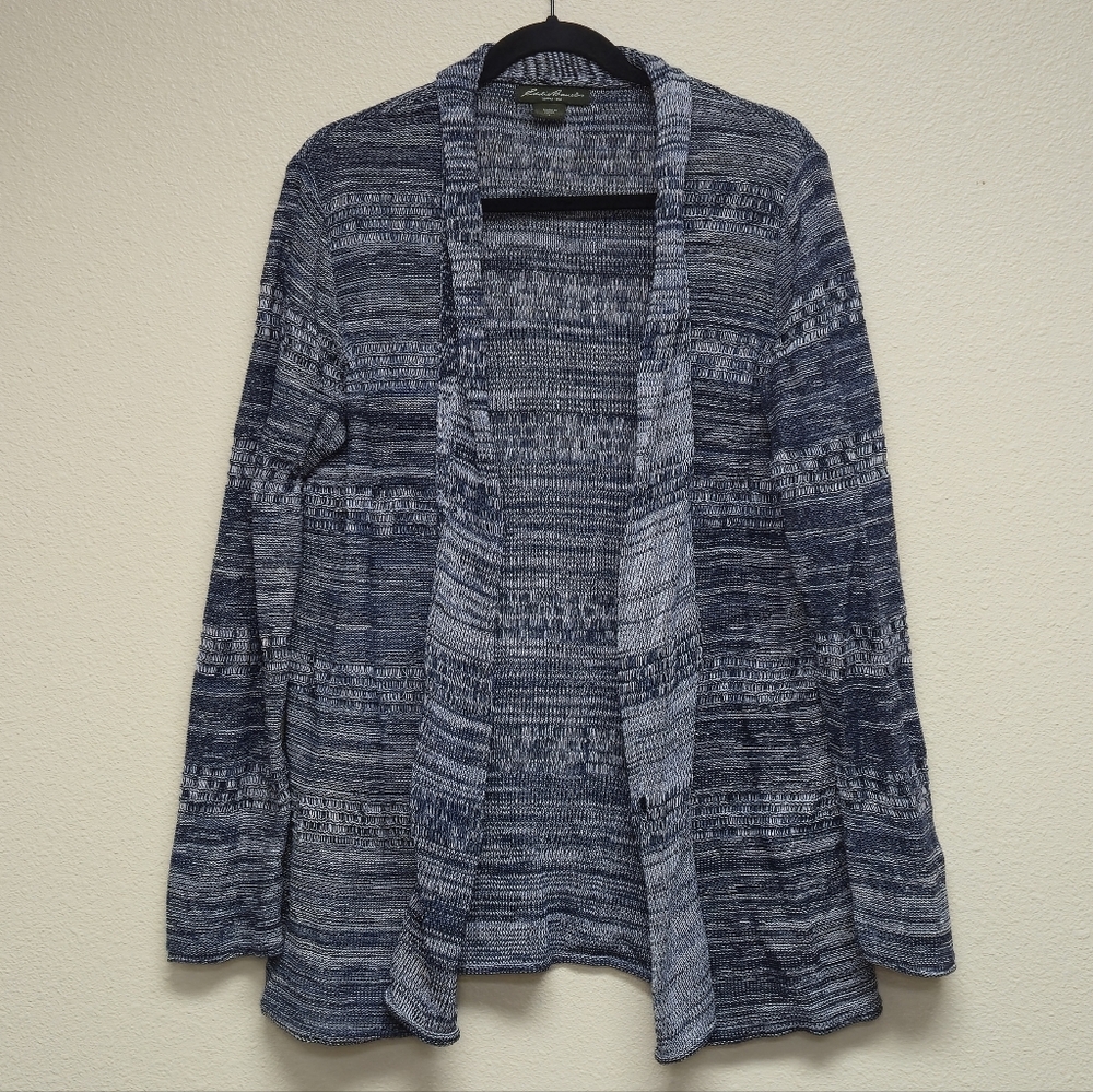 Blue Eddie Bauer Striped Cotton Sweater Cardigan